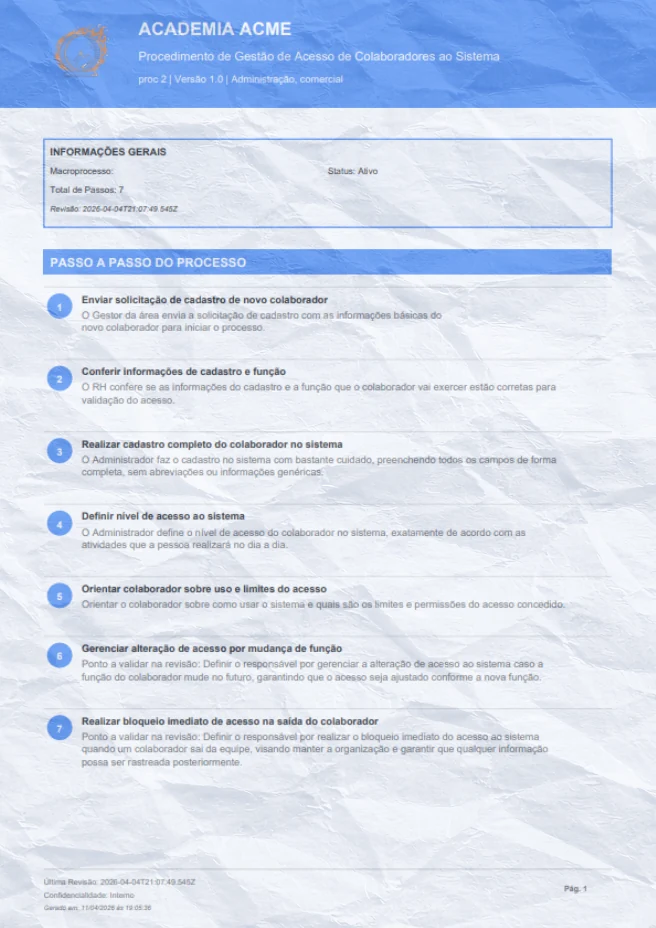 POP em formato impresso pronto para auditoria